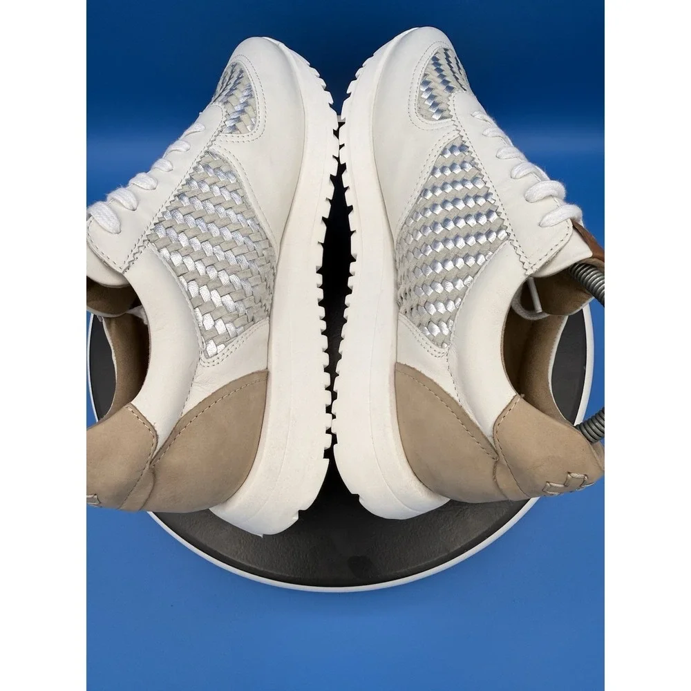 Lucky Brand Deva Womens 9.5M Woven White Silver Leather Sneakers Shoes NEW
